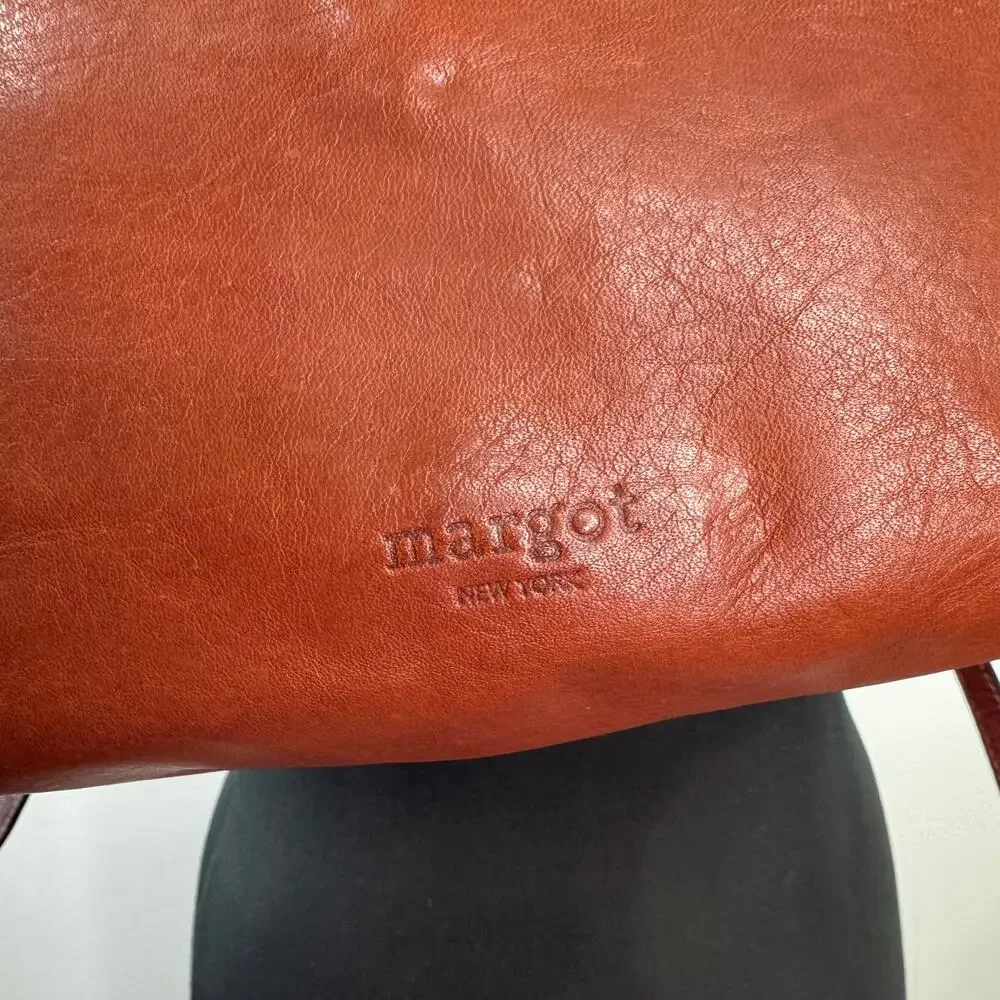 Margot New York Camille Backpack Bag Brown Tan Leather Turnlock Adjustable FLAW